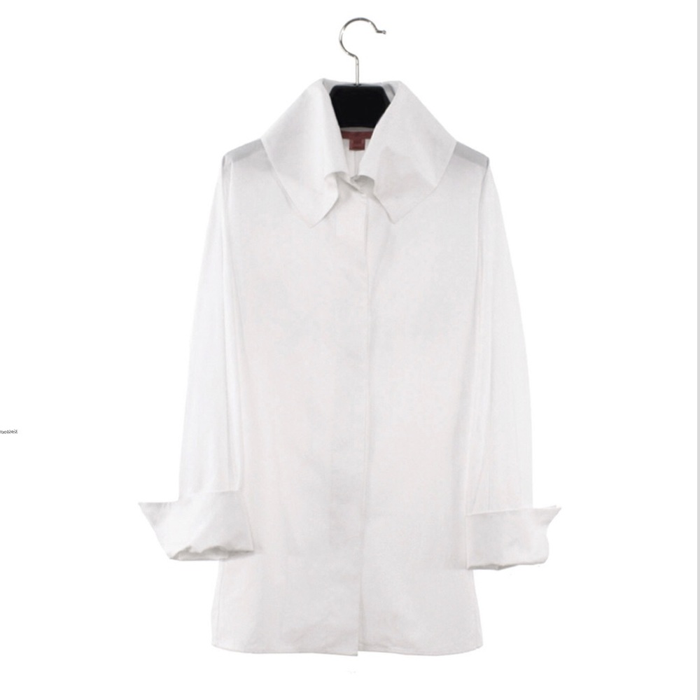 SHAMASK ELVIS COLLAR WHITE COTTON POPLIN CUFF SLEEVE SHIRT TUNIC/DRESS SIZE 2